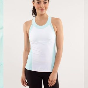 lululemon athletica White and Light Blue Racerback Tank Top